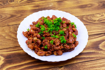 Traditional georgian kidney beans dish lobio on wooden table