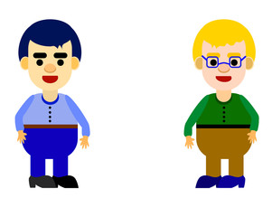Two friend standing face to face cartoon illustration people on the white background isolated
