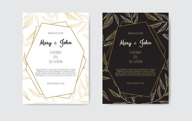 Naklejka na ściany i meble Golden Vector invitation with floral elements. Luxury ornament template
