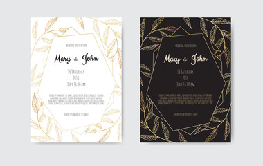 Golden Vector invitation with floral elements. Luxury ornament template