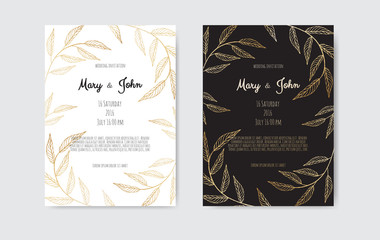 Golden Vector invitation with floral elements. Luxury ornament template