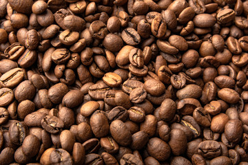 Coffee beans. Brown coffee, background texture, close-up