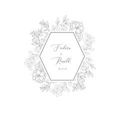 Floral frame with plant. Flower decoration for greeting card and monogram.