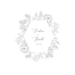 Floral frame with plant. Flower decoration for greeting card and monogram.