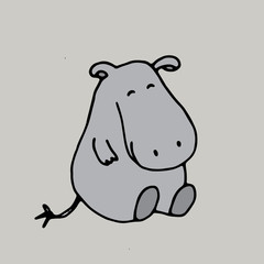 vector hand drawn doodle illustration of happy, smiling hippo,perfect as simple, cheerful template,cute card or a cartoon background with an animal theme for happy children,drawn in outline, colored