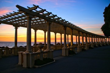 Coastal way sunset with Pergola at Foz do Douro, Oporto, Portugal