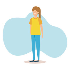 happy woman with hairstyle and casual clothes