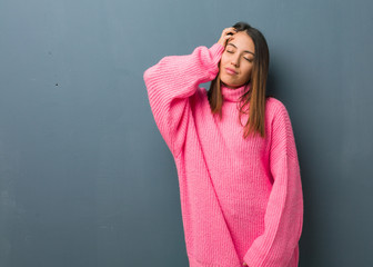 Fototapeta premium Young modern woman tired and very sleepy