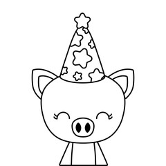 cute piggy animal with hat party