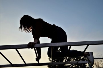 girl on the little ladder.