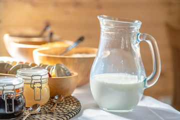 Milk in a jar for morning breakfast