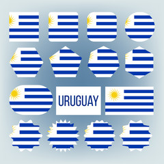 Uruguay National Colors, Insignia Vector Icons Set. Uruguay State Flag, South American Country Official Symbolics. Blue And White Patriotic Banner. Uruguayan Traditional Emblem Flat Illustration
