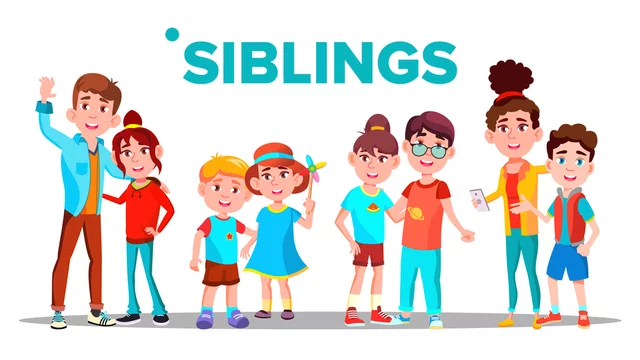Siblings, Cheerful Brothers And Sisters Vector Banner Concept. Siblings,  Family Relationship Hand Drawn Poster. Smiling Little Children And  Teenagers Cartoon Characters. Happy Kids Flat Illustration Stock Vector |  Adobe Stock