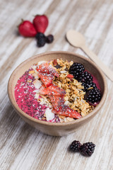 Healthy blackberry dessert with oat and yogurt