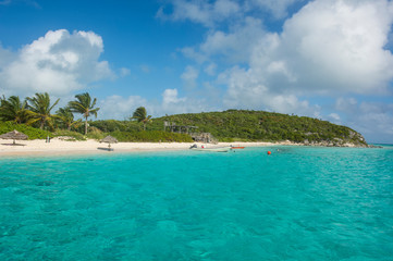 Caribbean, Bahamas, Exuma, turquoise waters and a white sand beach