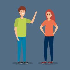 young couple with hairstyle and casual clothes