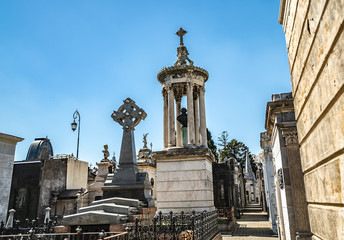 Buenos Aires, Argentina-03 Octubre, 2018: Famous La Recoleta Cemetery in Buenos Aires that contains the graves of notable people, including Eva Peron, presidents of Argentina, Nobel Prize winners