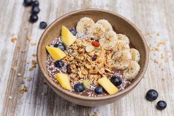 Healthy banana dessert with oat and yogurt