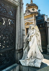 Obraz premium Buenos Aires, Argentina-03 Octubre, 2018: Famous La Recoleta Cemetery in Buenos Aires that contains the graves of notable people, including Eva Peron, presidents of Argentina, Nobel Prize winners