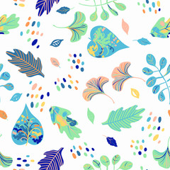 Naklejka na ściany i meble Vector seamless watercolor pattern with fall colorful leaves
