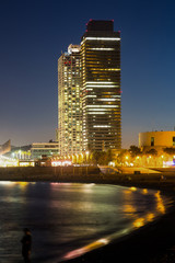Naklejka premium Barceloneta beach in night lights