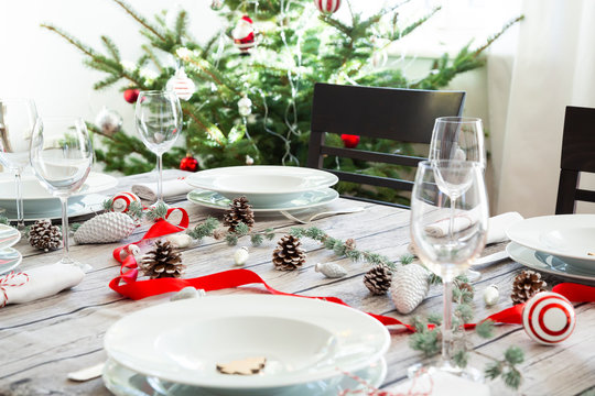Laid table with Christmas decoration