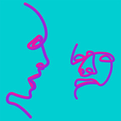 Obraz premium Abstract faces in line. In neon style