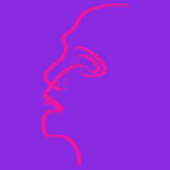 The face of the person in one line in the neon style