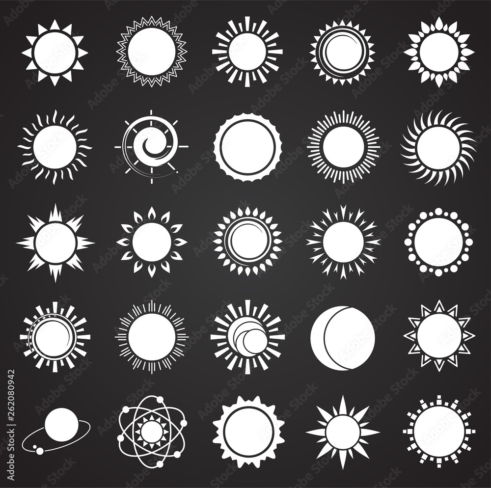 Poster sun icon set on black background for graphic and web design. simple vector sign. internet concept sy