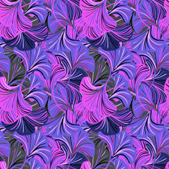 Vector seamless pattern with striped ginkgo leaves