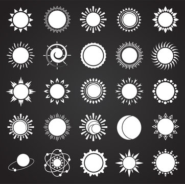 Sun icon set on black background for graphic and web design. Simple vector sign. Internet concept symbol for website button or mobile app.