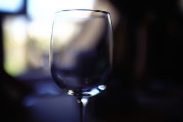 empty wine glasses restaurant interior serving / beautifully served glass wine glasses