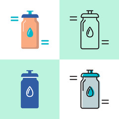 Sport water bottle icon set in flat and line styles