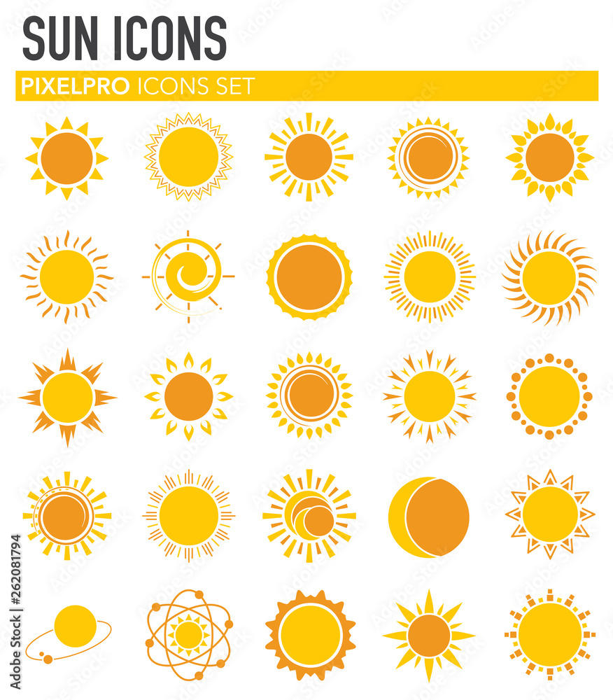 Poster sun icon set on white background for graphic and web design. simple vector sign. internet concept sy