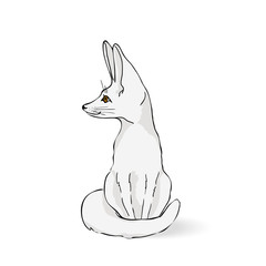 vector illustration of a little fox Fenech, a cute little animal with big ears isolated on white background, cartoon design