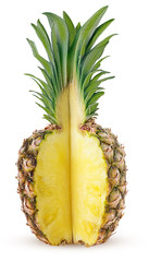 Pineapple fruit three quarters with green leaves