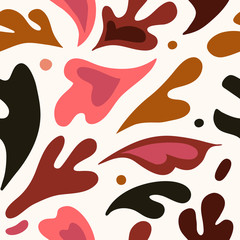 Seamless repeating pattern with abstract shapes and floral elements. Abstract contemporary collage style poster, wallpaper, fabric, packaging design