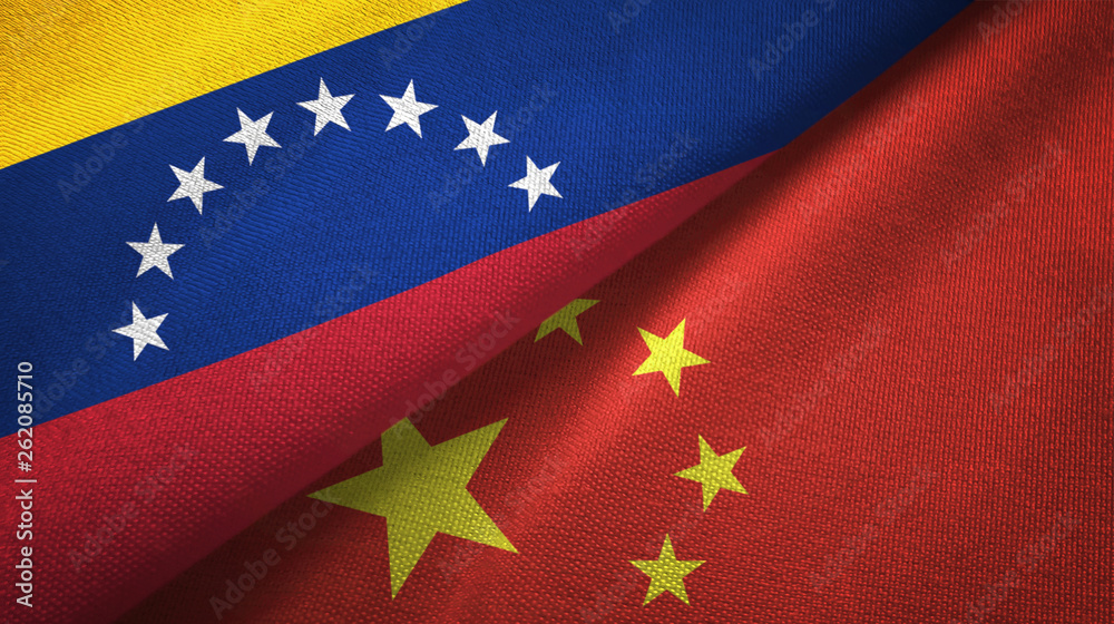 Wall mural venezuela and china two flags textile cloth, fabric texture