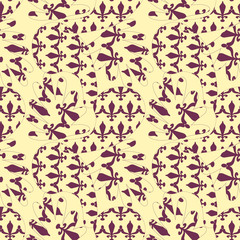 abstract figures with dark violet ornaments on a light yellow background