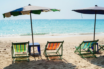 Baeutiful beach White sand beach with blue sea on Koh Samet island Thailand. Loungers at the beach