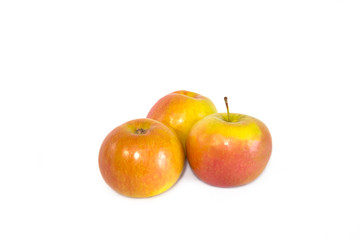 Apples red green yellow ripe on a white background.