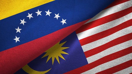 Venezuela and Malaysia two flags textile cloth, fabric texture