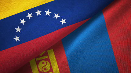 Venezuela and Mongolia two flags textile cloth, fabric texture