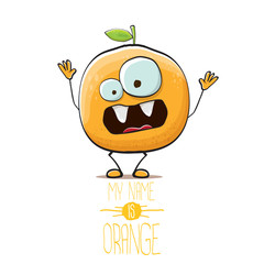 cartoon orange fruit character isolated on white background. My name is orange vector concept. vector super funky citrus fruit summer food character