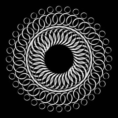 Abstract Black and White Geometric Pattern with Circles. Spiral Circular Ornament. Contrasty Optical Psychedelic Illusion. Raster. 3D Illustration