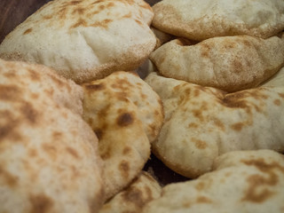 Delicious baked turksih pita bread black sea pita, selective focus