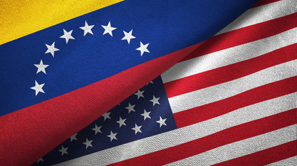 Venezuela and United States two flags textile cloth, fabric texture
