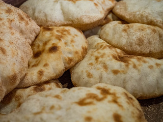 Delicious baked turksih pita bread black sea pita, selective focus