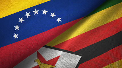 Venezuela and Zimbabwe two flags textile cloth, fabric texture