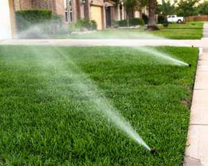 watering the green lawn